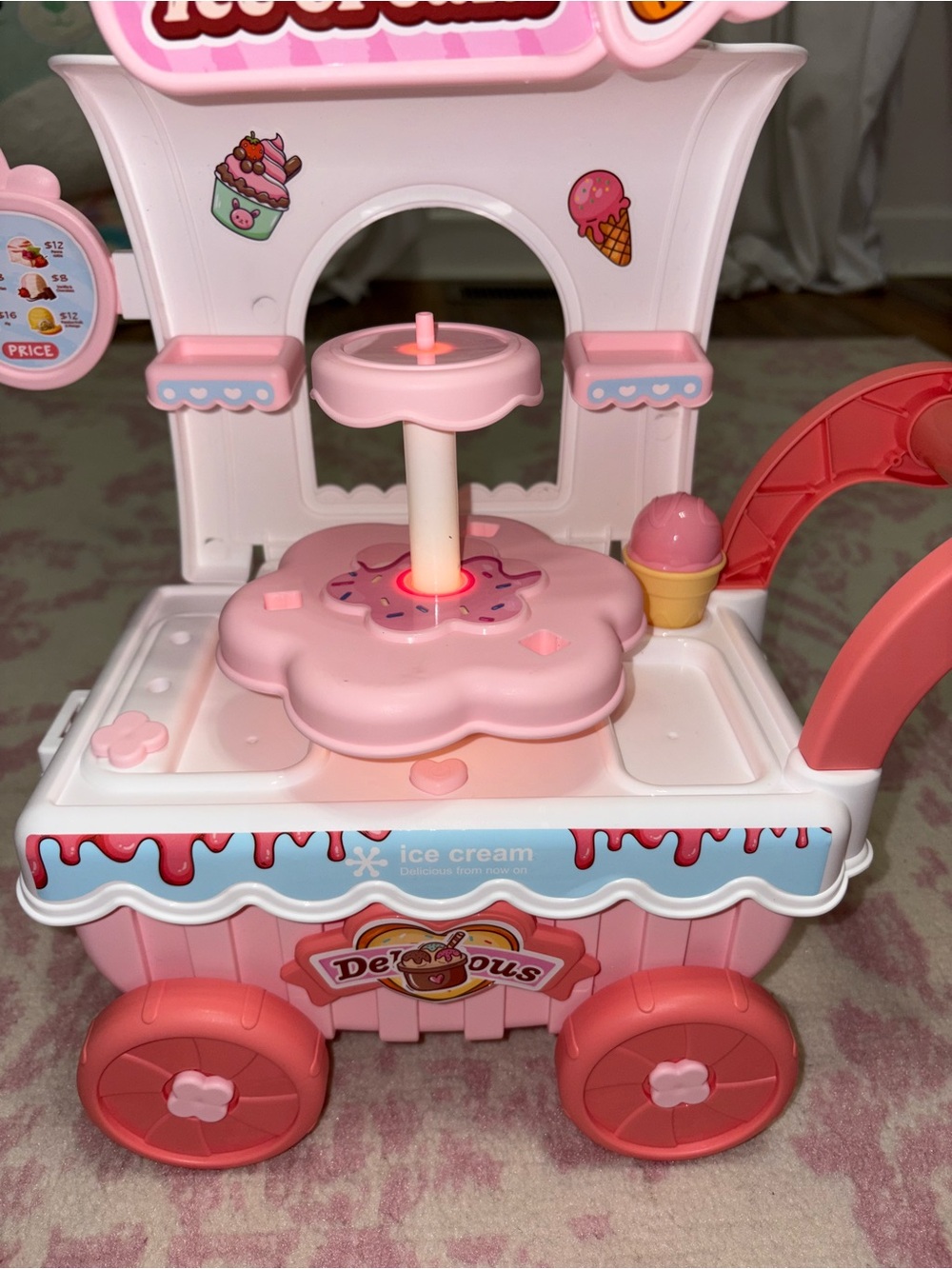 Pink Ice Cream Cart Playset with Three Ice Cream Cone Toys